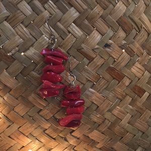 Coral Chip Earrings with Sterling Silver Ear Wires